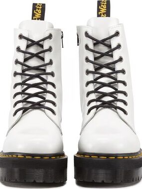 Dr.Marten Jadon Platform Boots In Polished White Leather- side zipper and 8 eyes